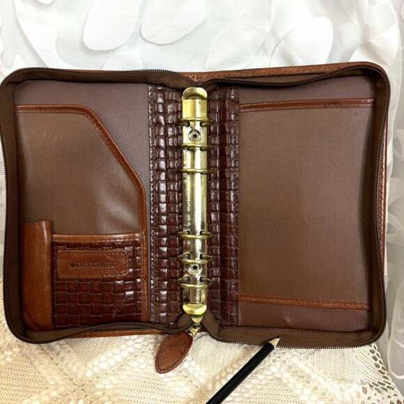 Day Timer Zip Around Basketweave Embossed Planner Cover Vintage - Picture 9 of 11